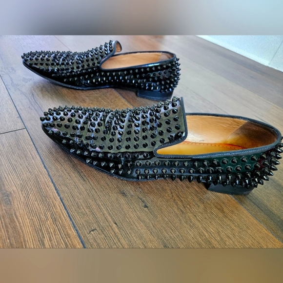 Louboutin Men's Black Dandelion Spikes Flat Patent - Size 45 US 11 - Picture 15 of 16